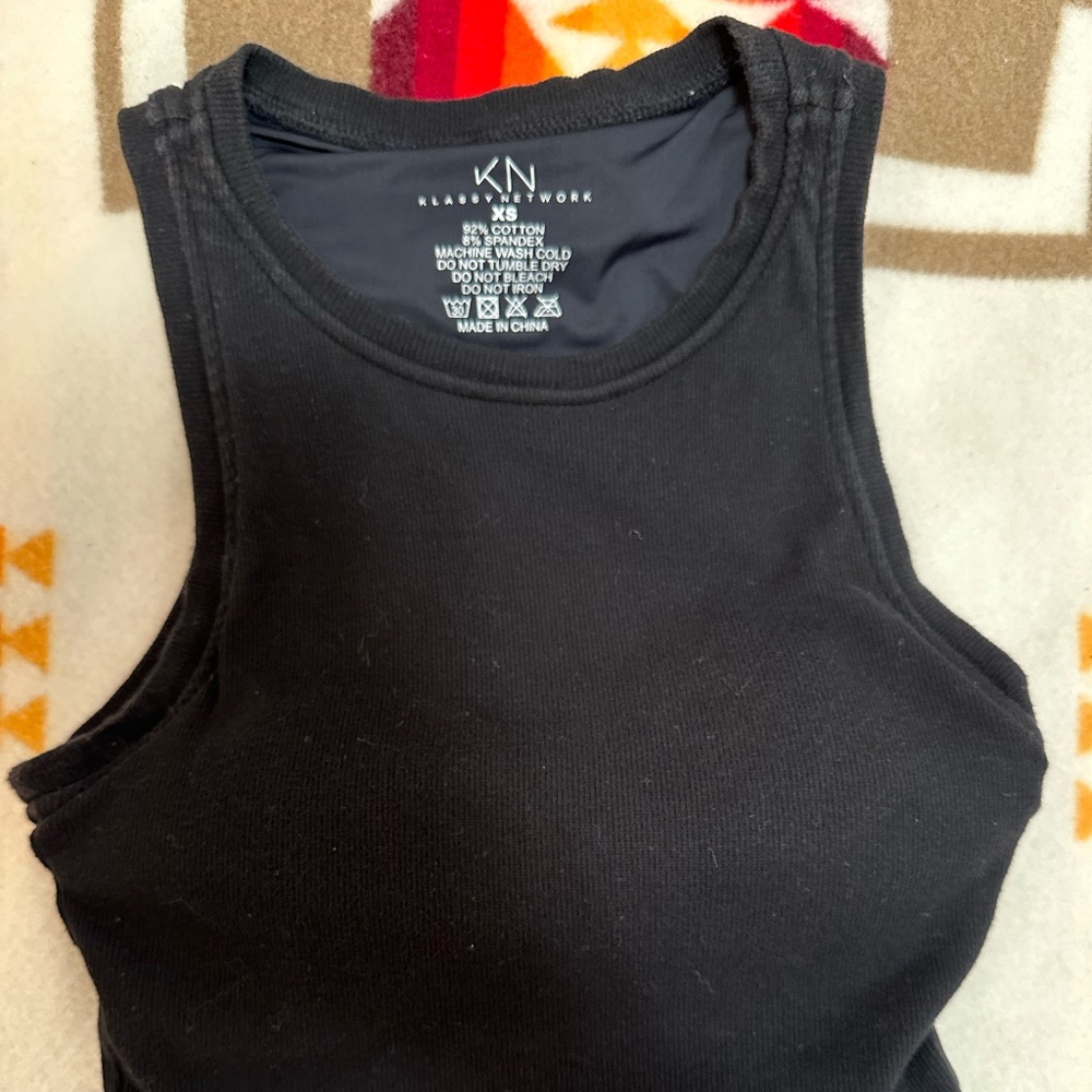 KLASSY NETWORK cropped black high neck tank XS